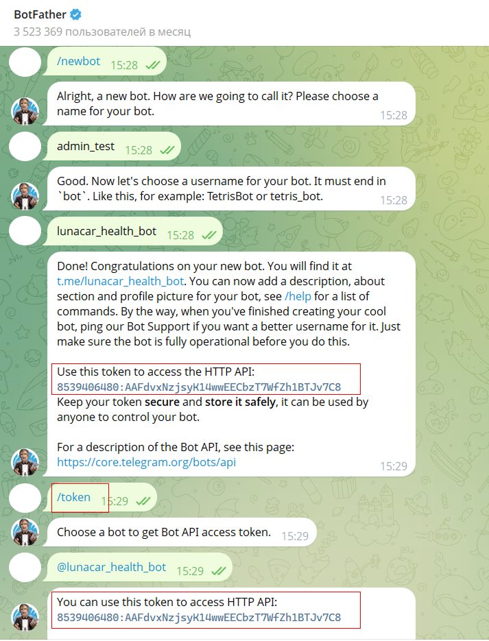 Example response from the bot