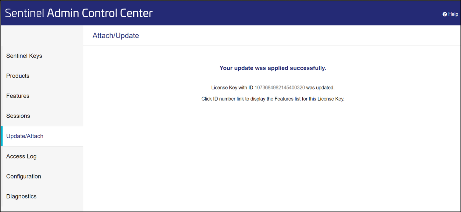 Successful license upload message
