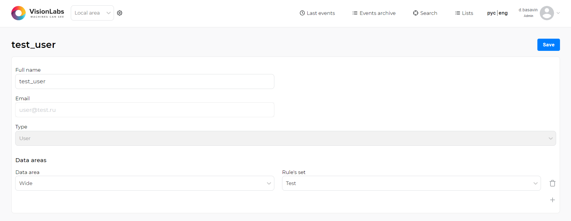 Window for editing user data
