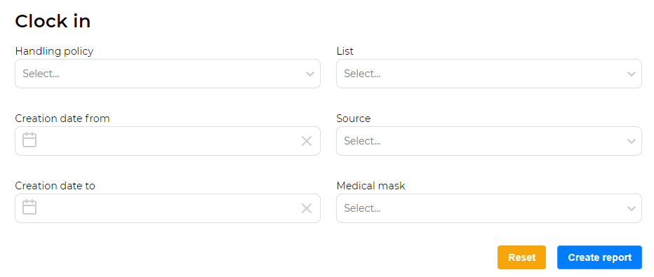 Form for creating clock in report