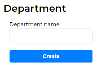 Form for entering the name of the department