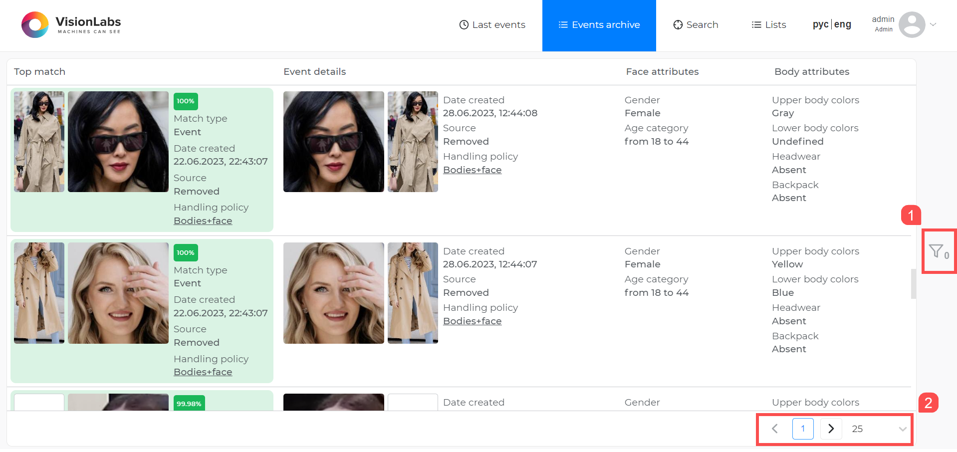 “Events archive” section