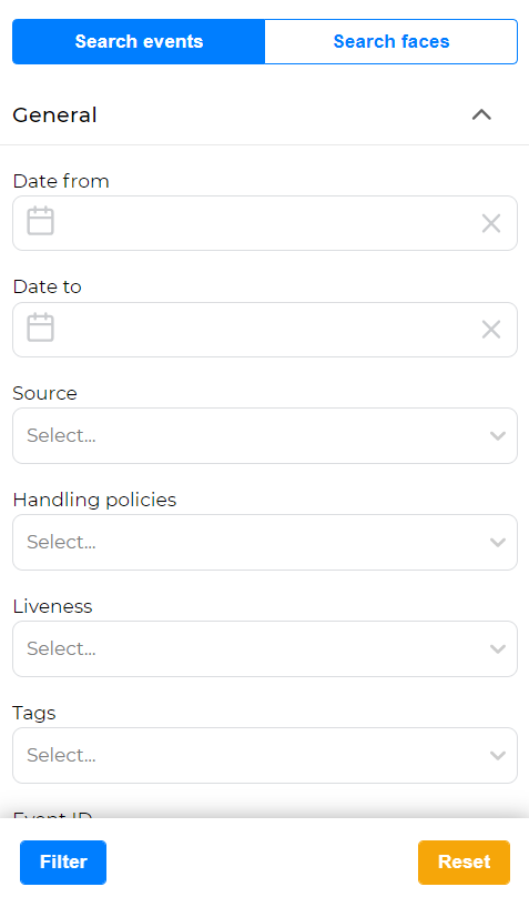 The “Filters” block of the “Search” section