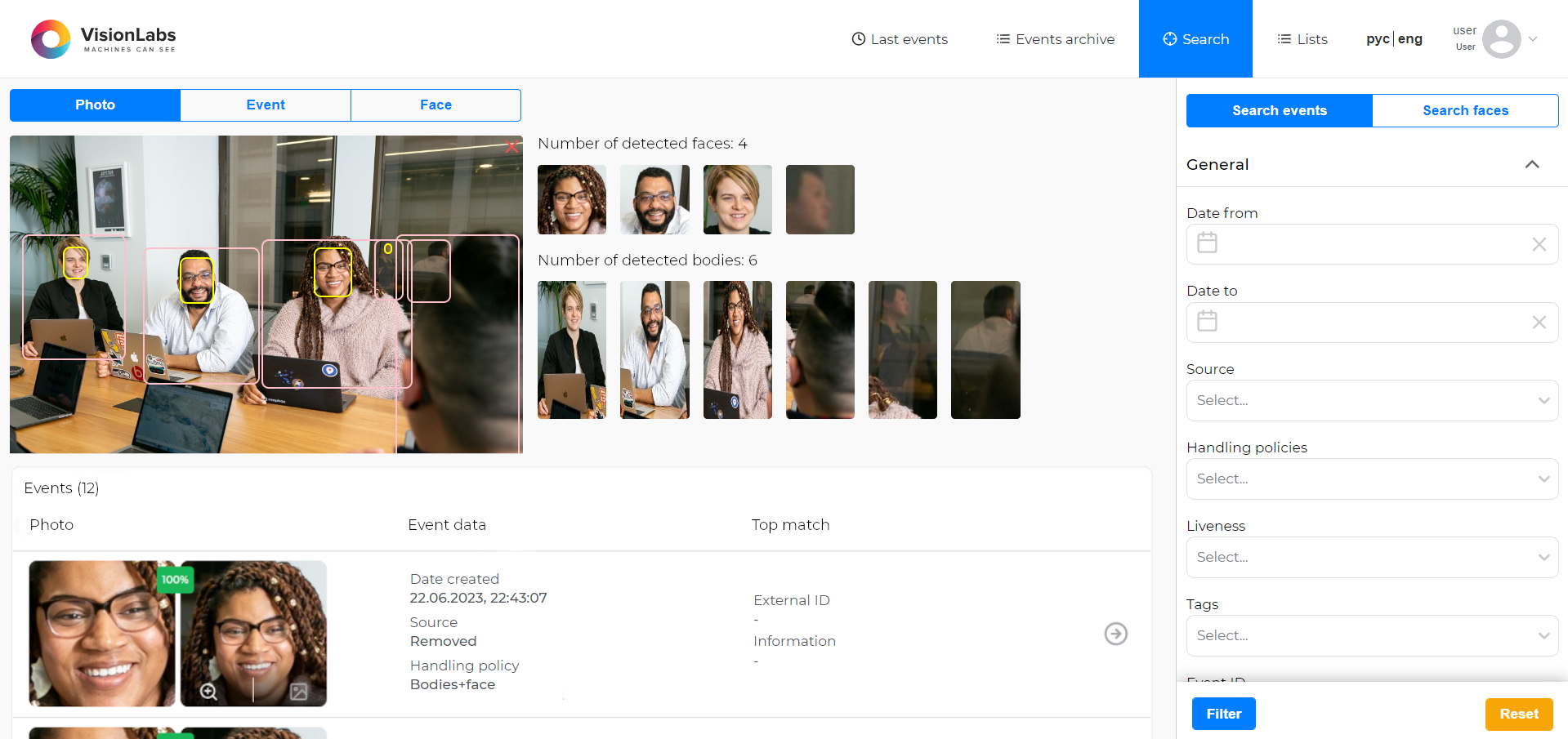 “Search” section. Search by face image
