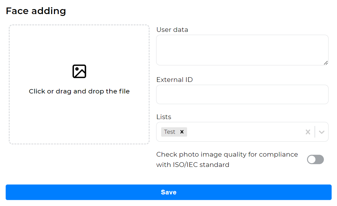 Form for adding a face