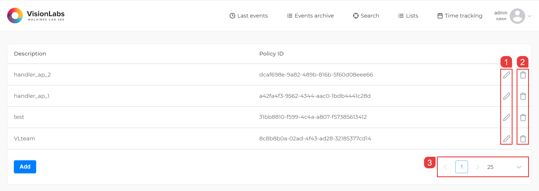“Handling policies” section