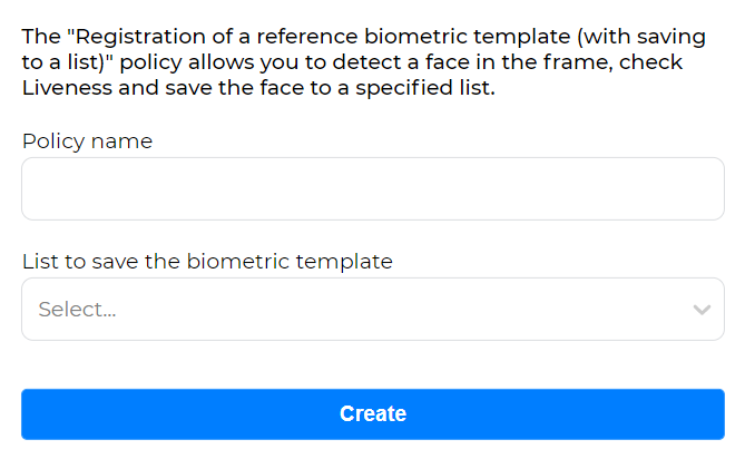 Form for entering basic parameters and creating a preconfigured policy (policy 1)