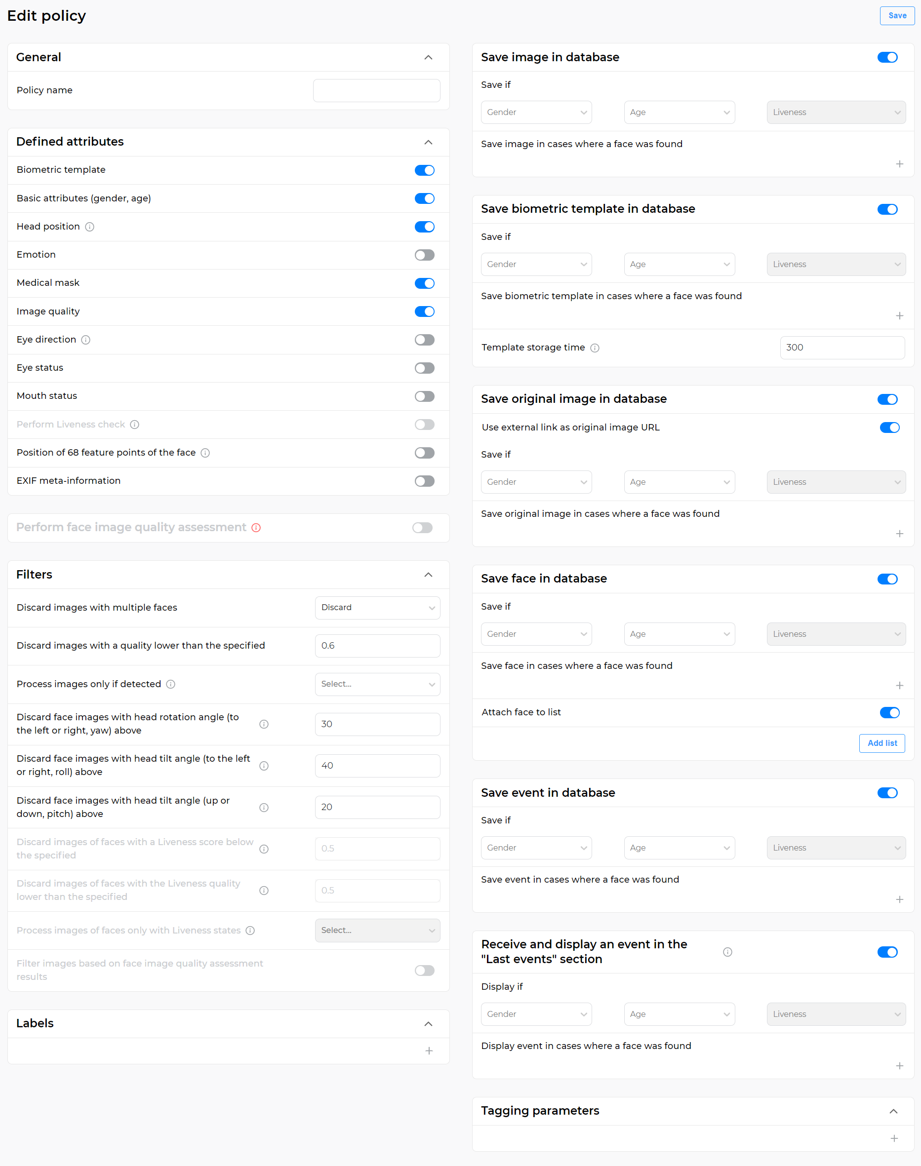 “Edit policy” form
