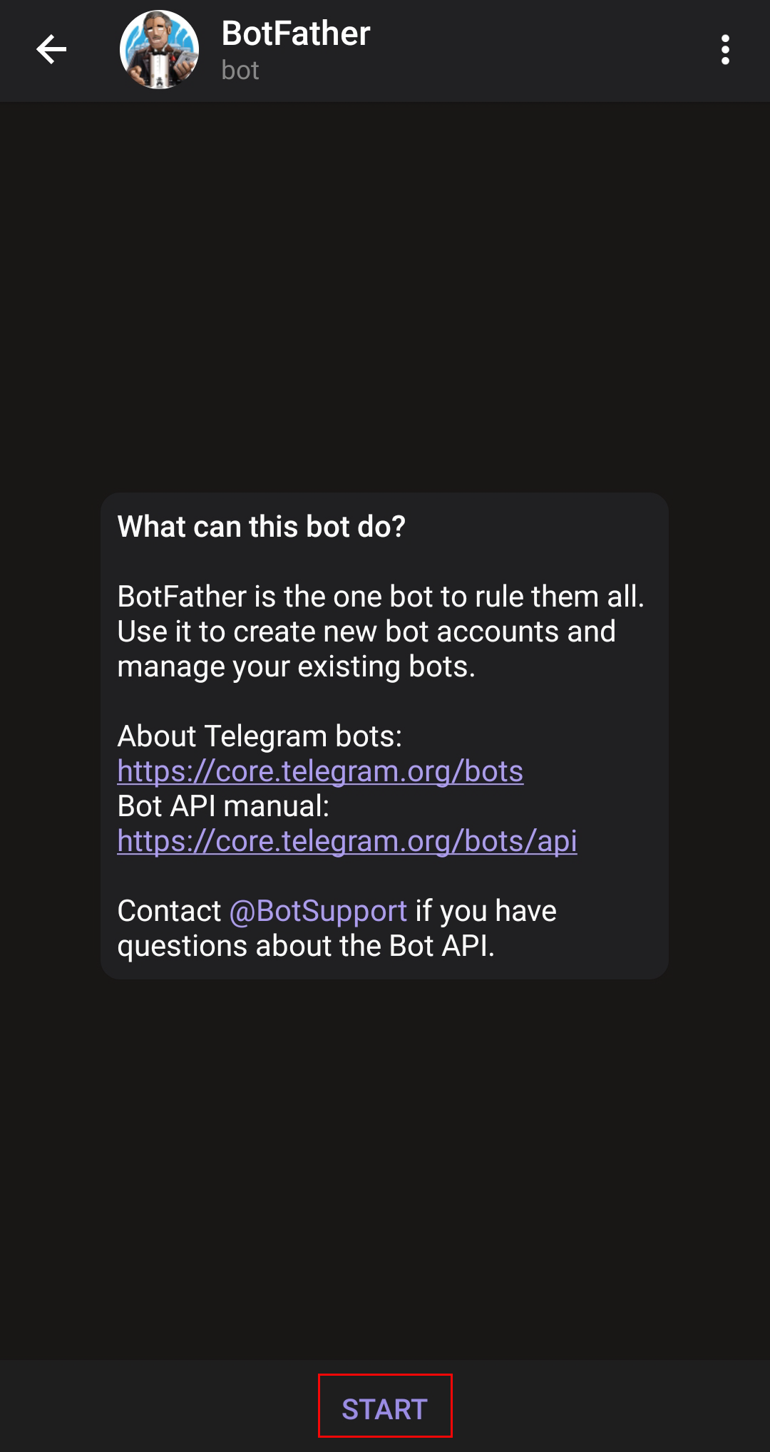  @BotFather start