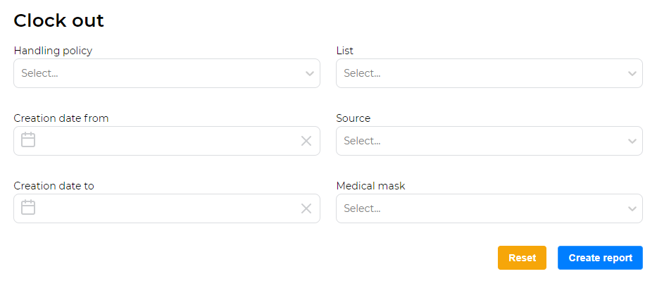 Form for creating clock out report