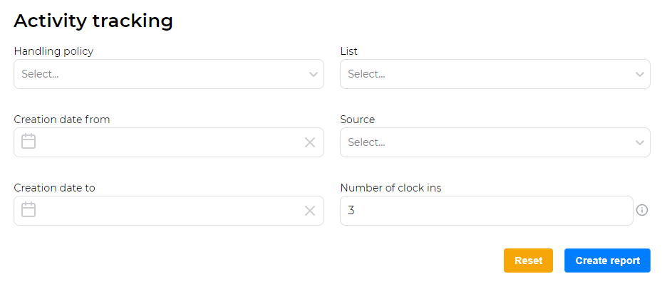 Form for creating work activity report