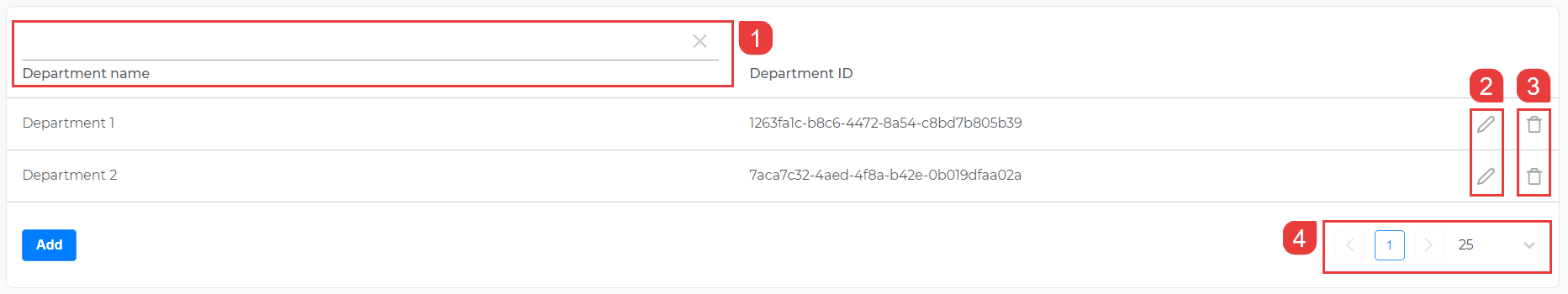 “Departments” section