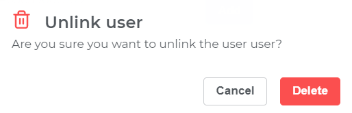 Confirmation of removal of the user from the department