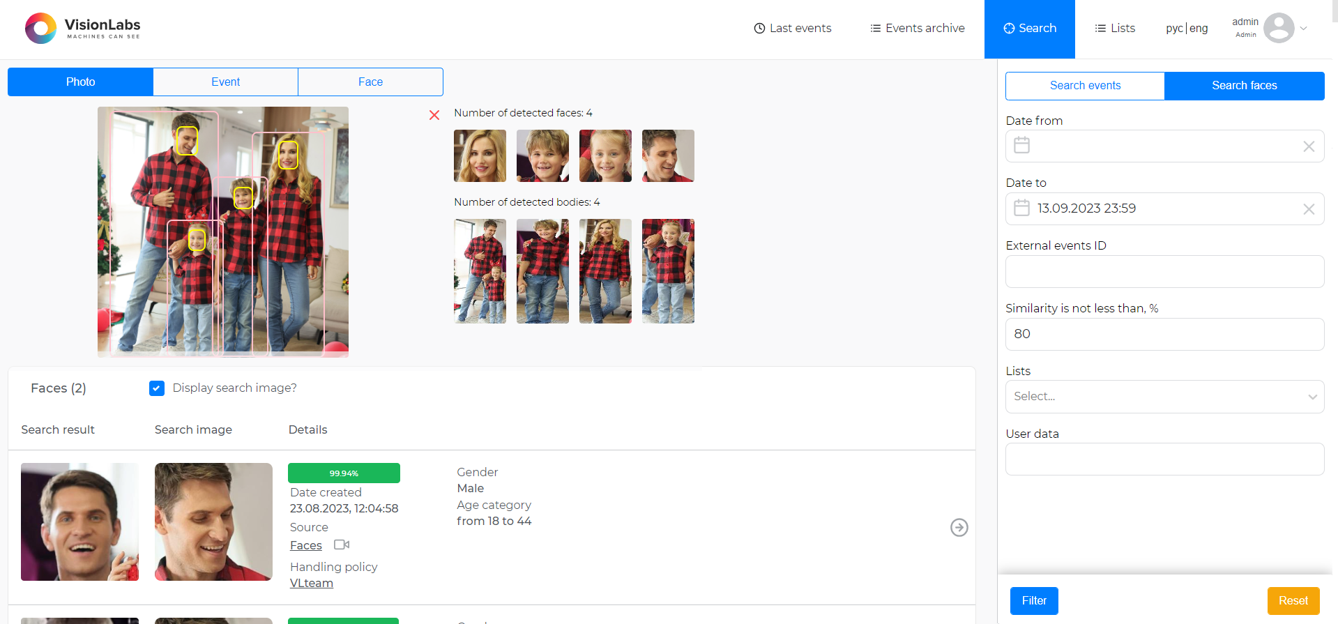 Photo image with multiple faces