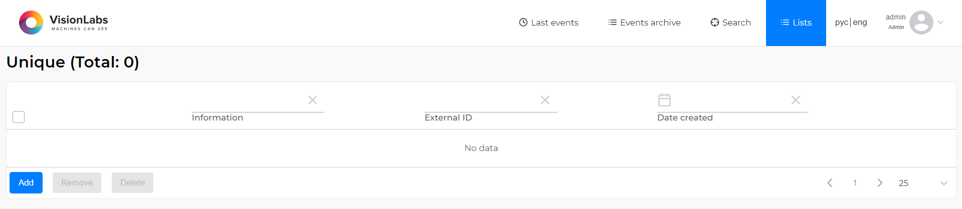 Empty form for editing the list