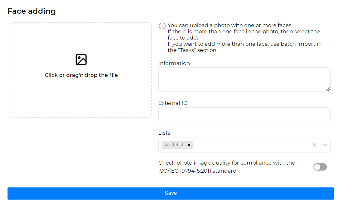 Form for adding a face
