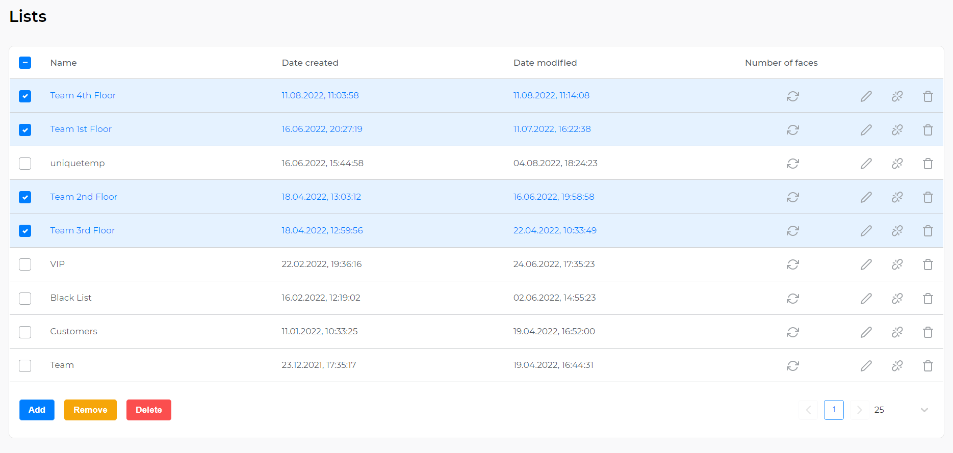 Selecting lists to delete