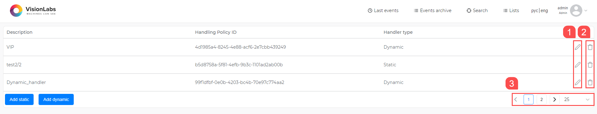 “Handling policies” section