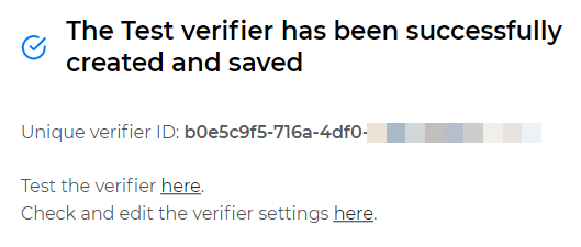 Message about the successful verifier creation