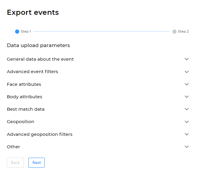 Form for creating an export events task