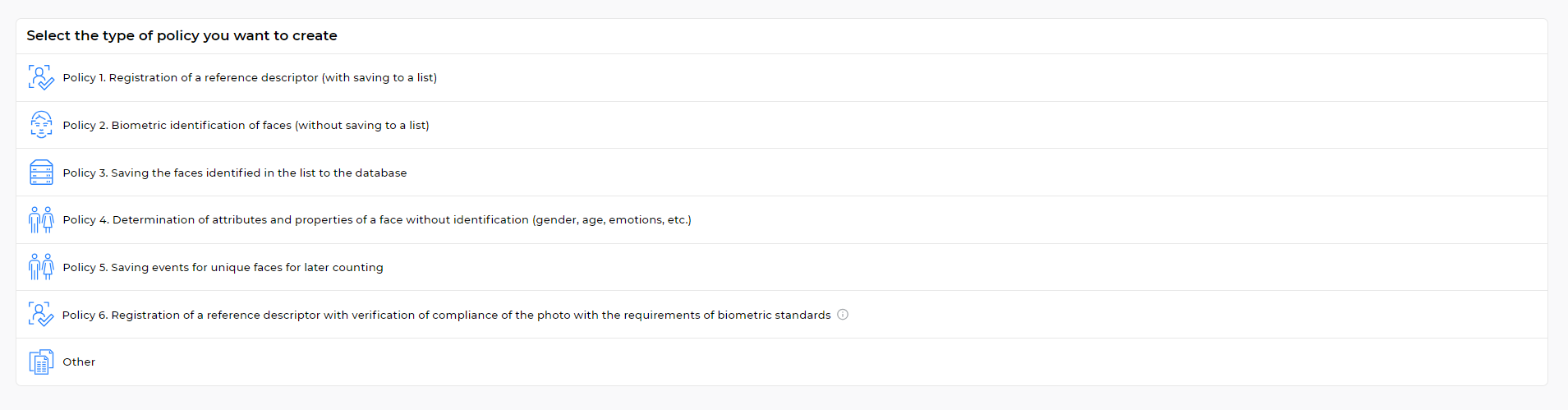 Selecting the template of static policy