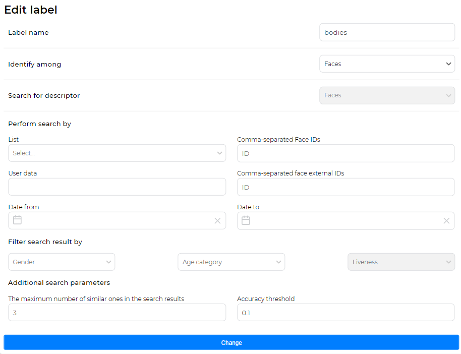 “Edit label” form