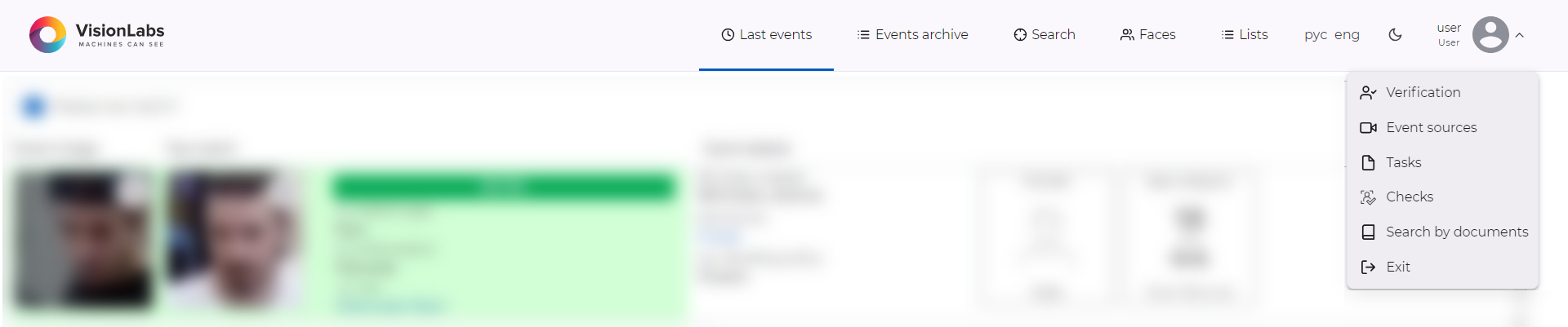 Sections available for the user