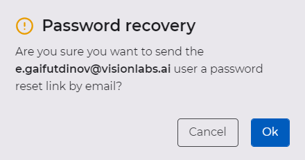 Window for recovering account password