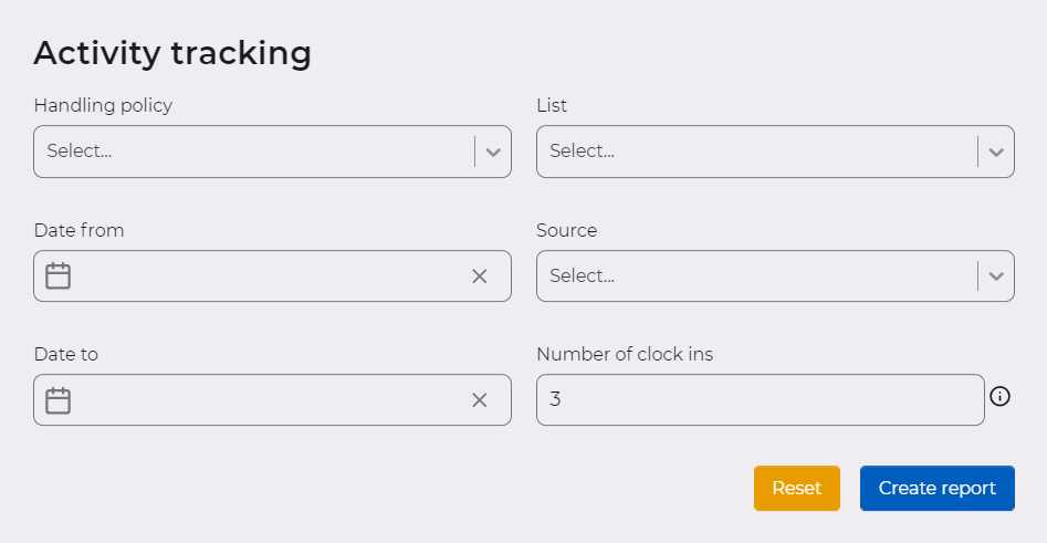 Form for creating work activity report