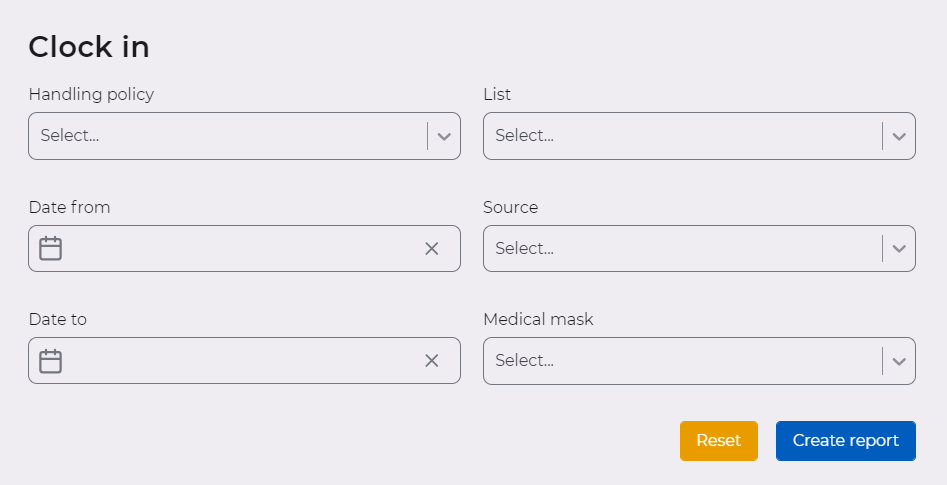 Form for creating clock in report