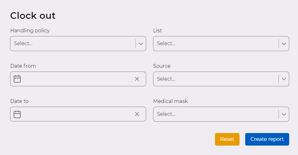 Form for creating clock out report