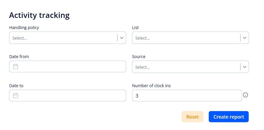 Form for creating work activity report