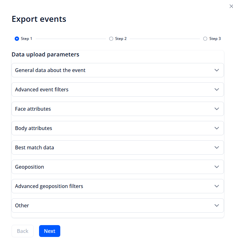 Form for creating an export events task