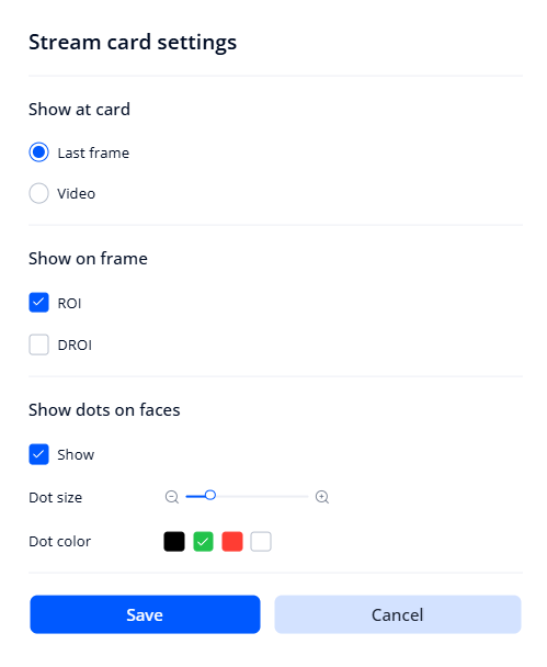 Configuration window of the zone card display 