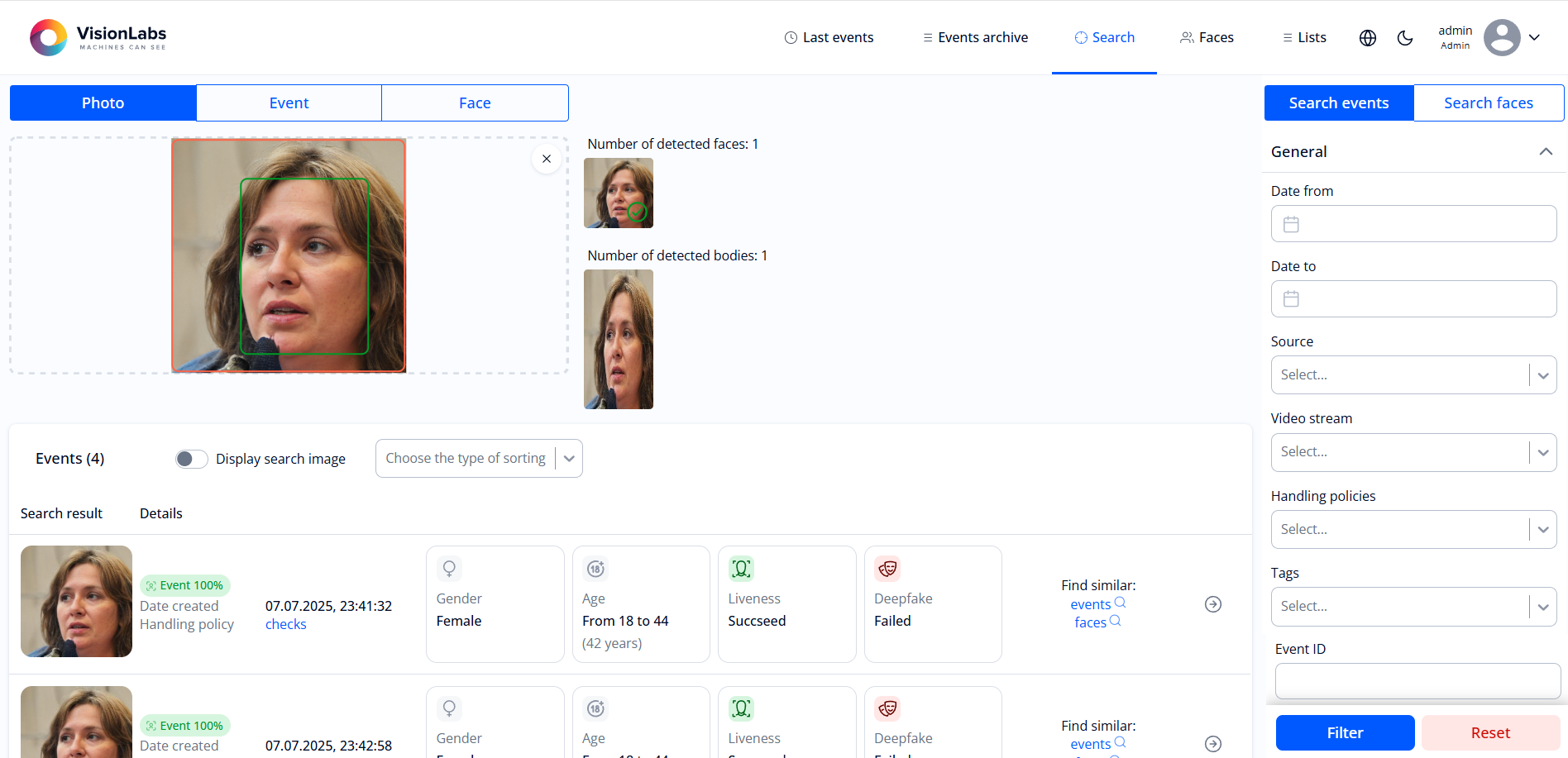 Search by events