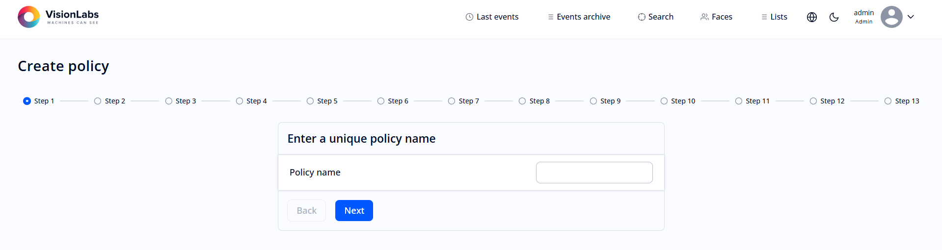 “Create policy” form