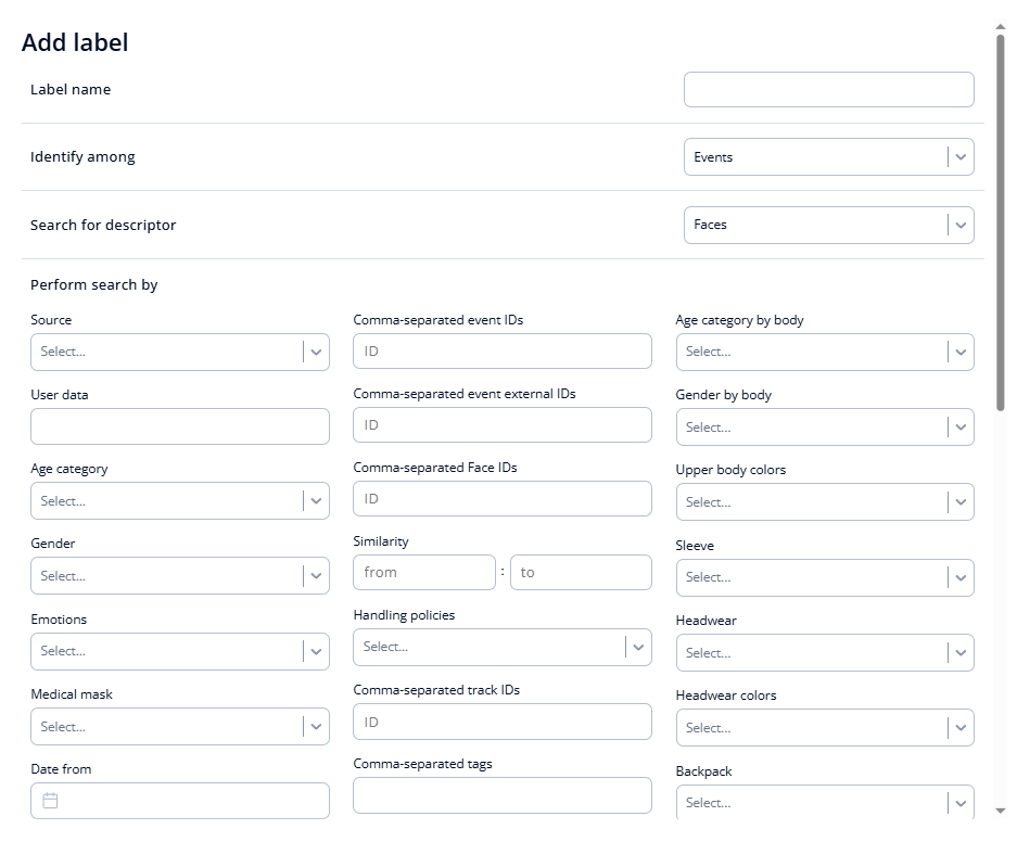 Form for creating a label. Identify among events