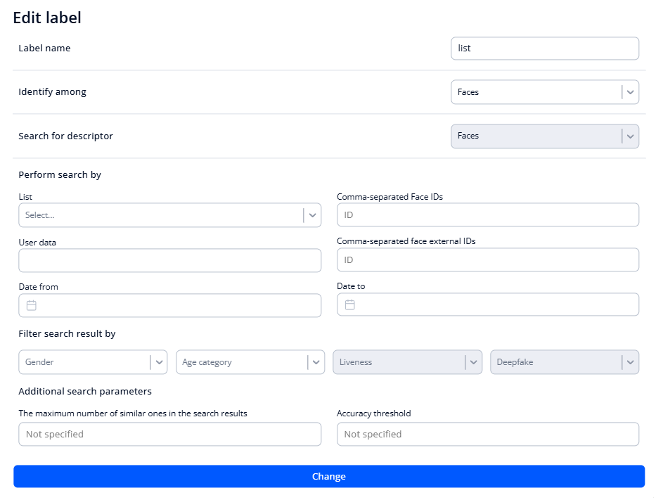“Edit label” form
