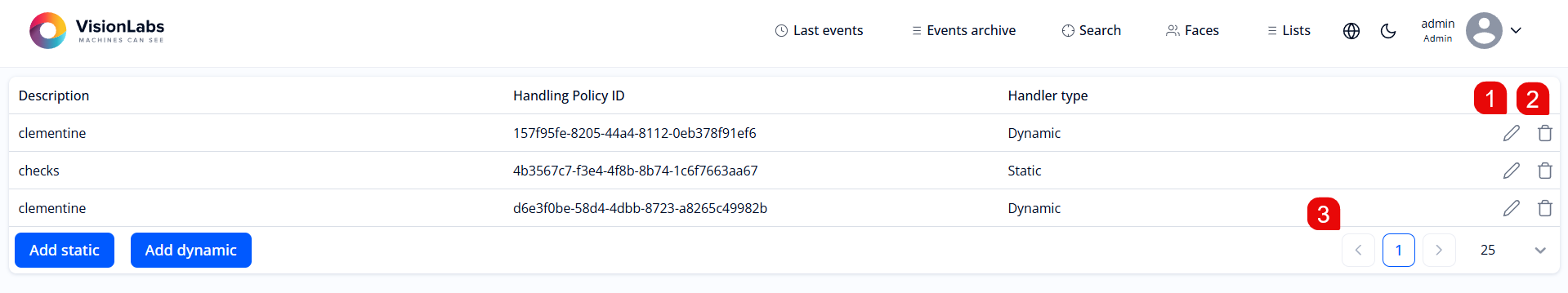 “Handling policies” section