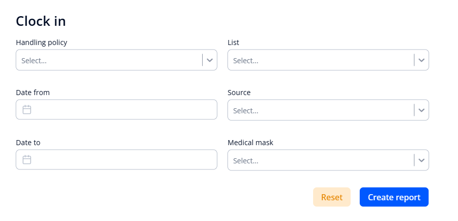 Form for creating clock in report