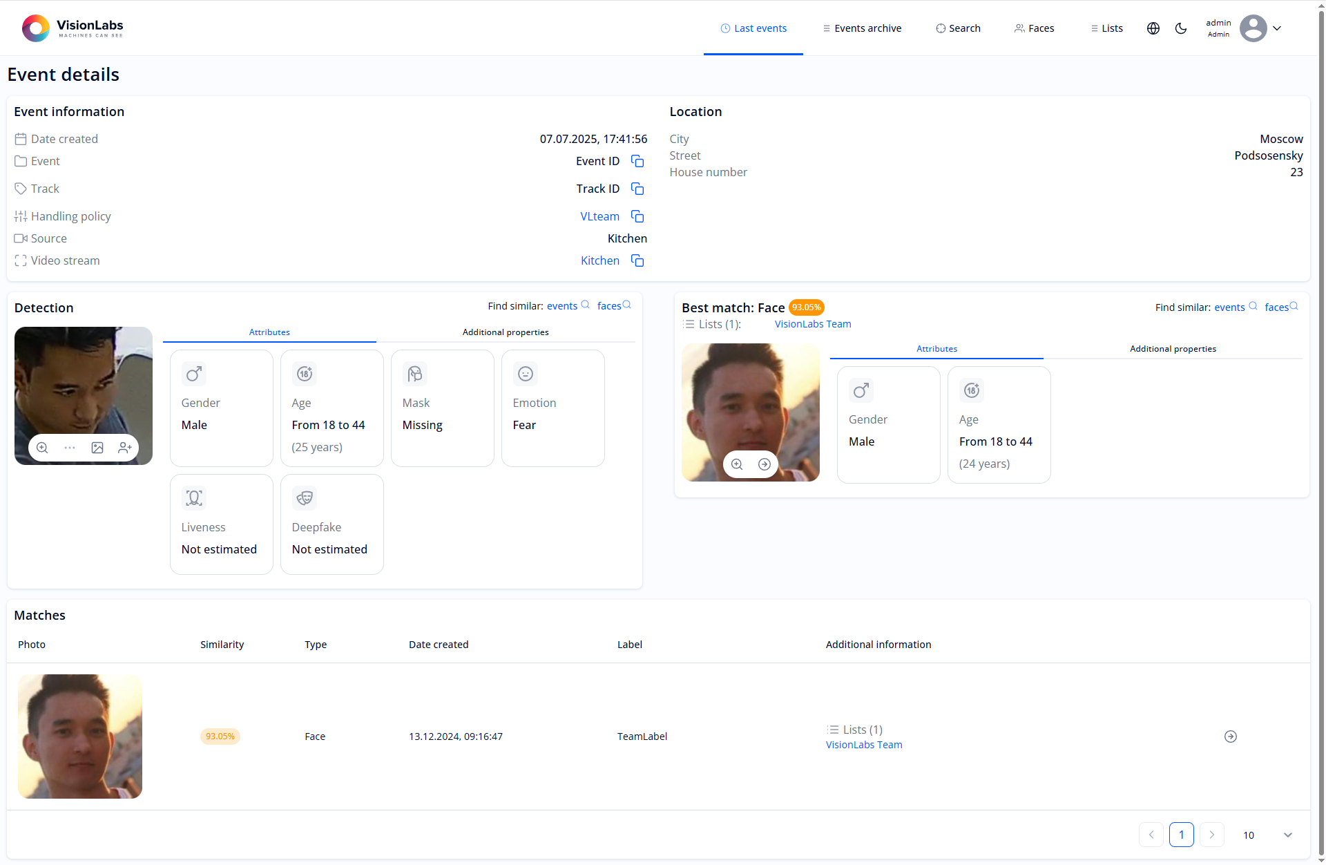 Figure 10. Detailed event data