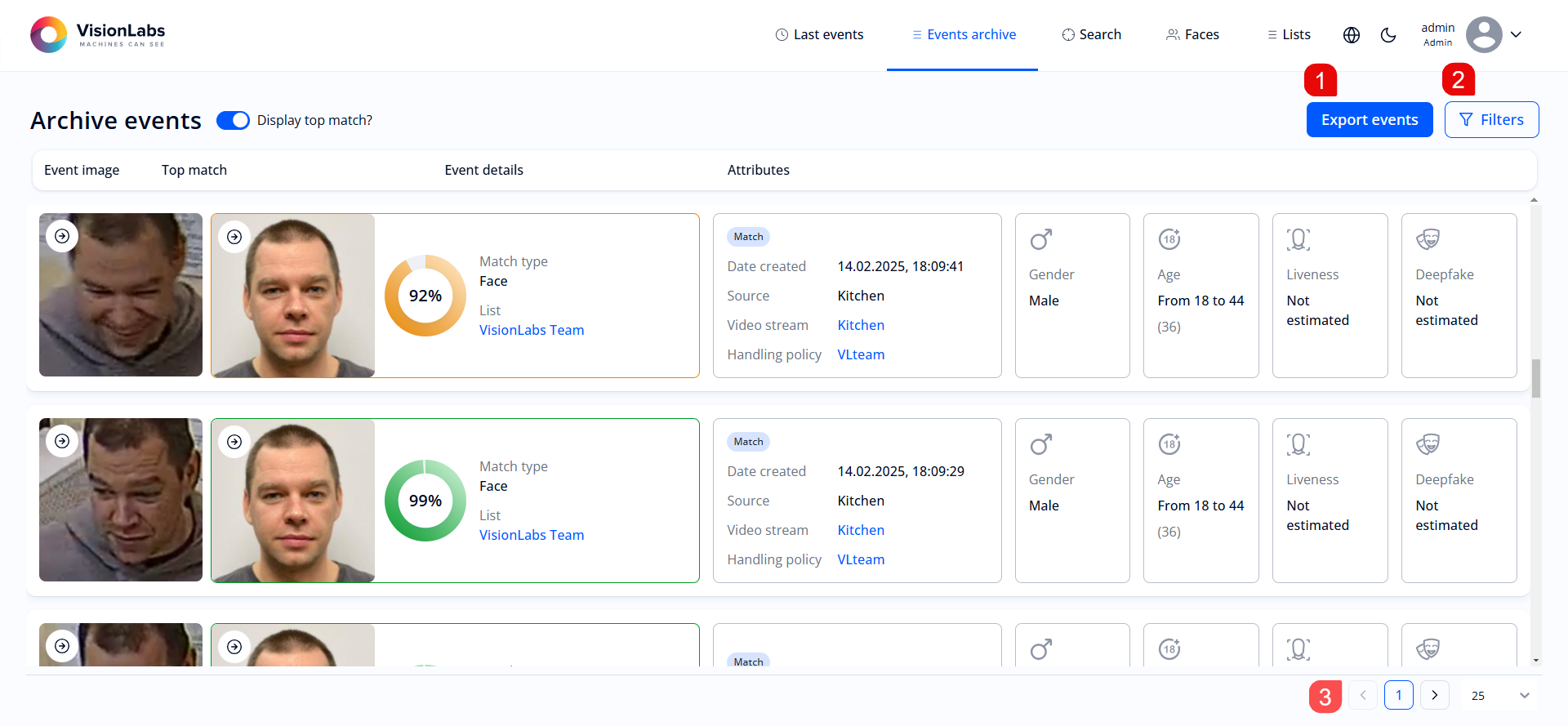 Figure 11. “Events archive” section
