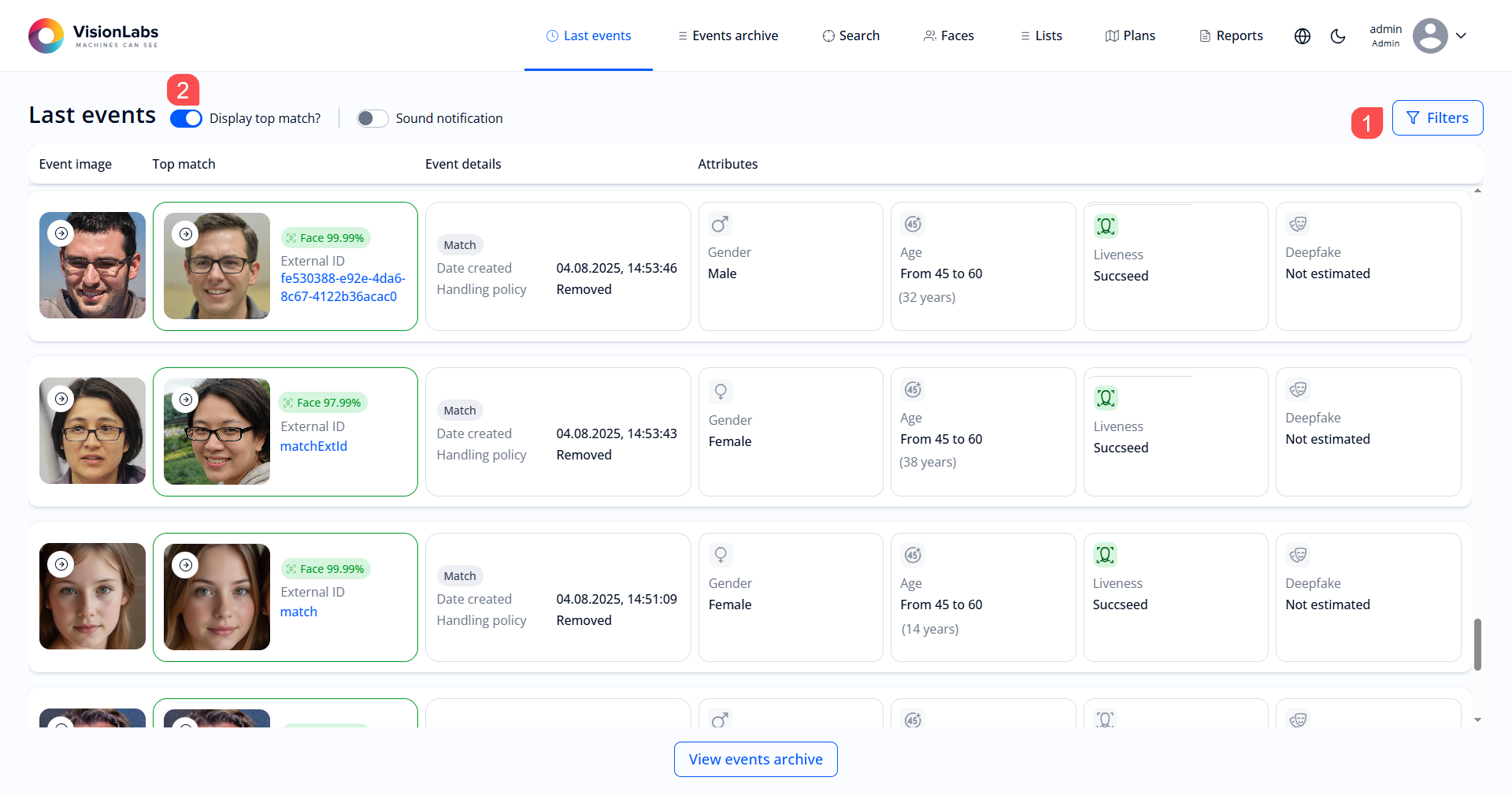 Figure 8. “Last events” section