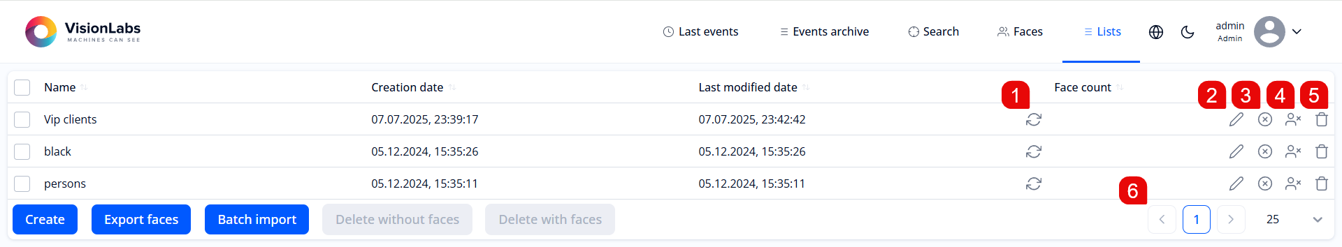 Figure 23. “Lists” section for administrator
