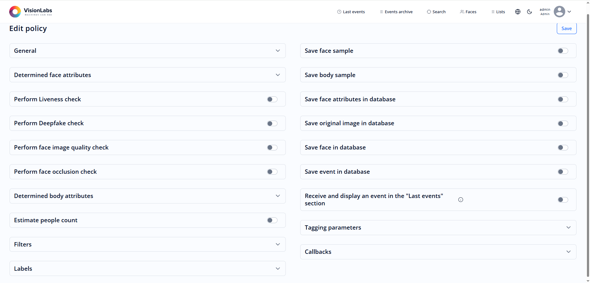 Figure 38. Static policy editing form