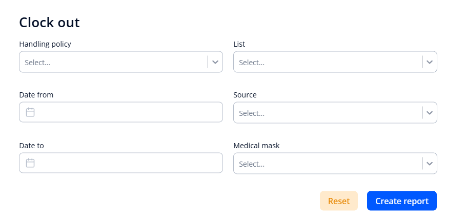 Form for creating clock out report
