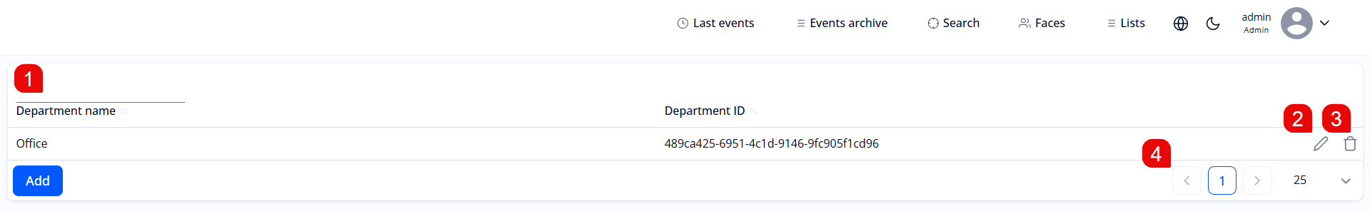 “Departments” section