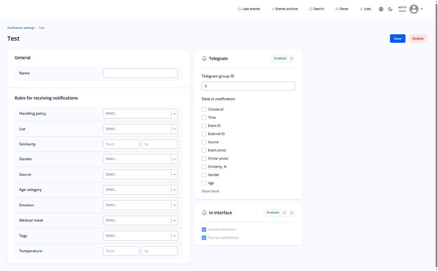 Form for creating/editing a notification