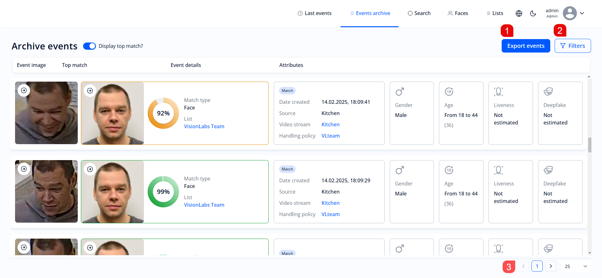 “Events archive” section