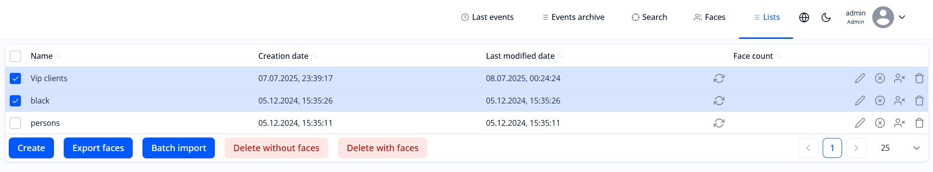Selecting lists to delete